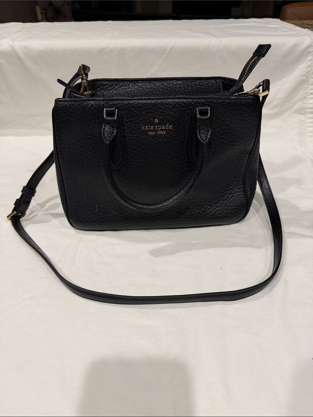 kate spade Black Pebbled Leather Satchel with Crossbody Strap